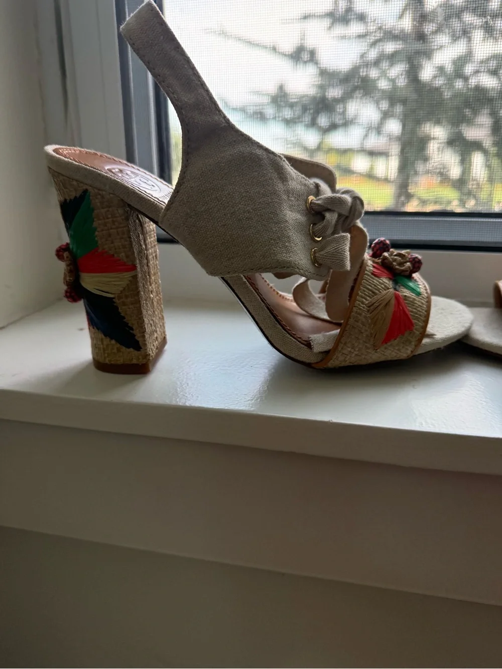 Tory Burch Multicolor Raffia Wedge Sandals